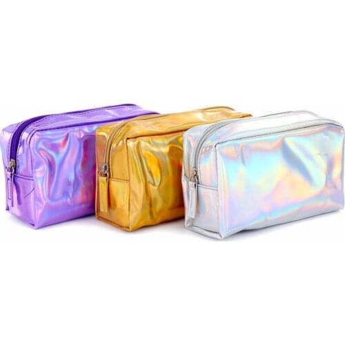 Fashion Holographic Pencil Case Cosmetic Makeup Pouch Laser Zipper Purse Bag 18x7.4x10.5cm