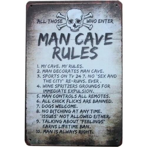 Man Cave Rule Metal Tin Sign Vintage Bar Wall Painting Plaque Mancave Art Poster Home Decor 20x30cm