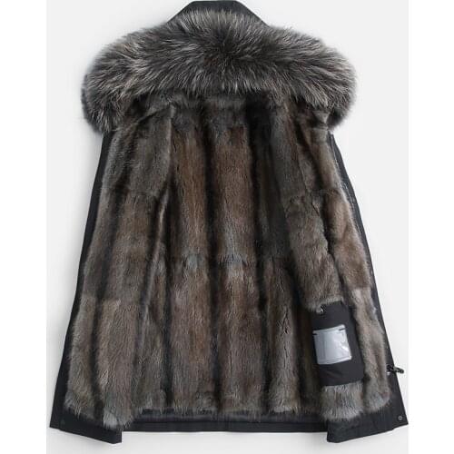 Winter Real Fur Coat Men Parka Natural Mink Fur Liner Jacket Raccoon Fur Collar Mens Mink Jackets Parkas 2020 KJ3498