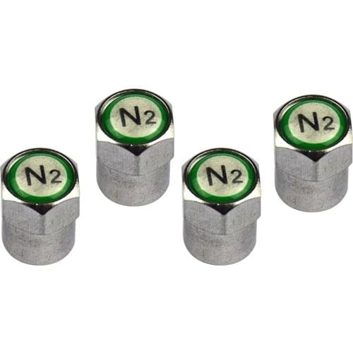 Set of 4 Nitrogen N2 Green Copper Tire Stem Valve Caps Covers
