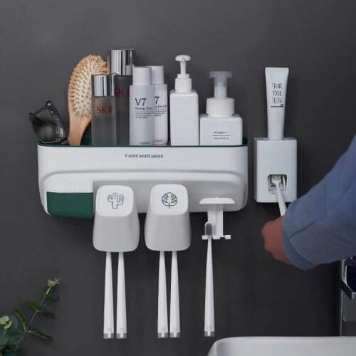 BAISPO Wall-mounted Automatic Toothpaste Dispenser Squeezer Free-punch Toothbrush Holder Bathroom Accessories Set