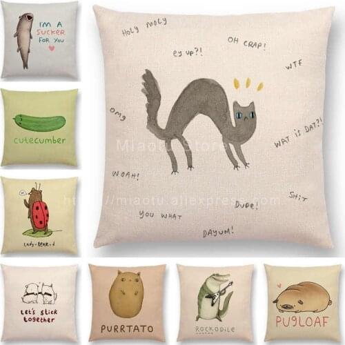 Newest Cute Cartoon Animals Cushion Cover Interesting Words Funny Nickname Cat Dog Pig Sofa Throw Pillowcase