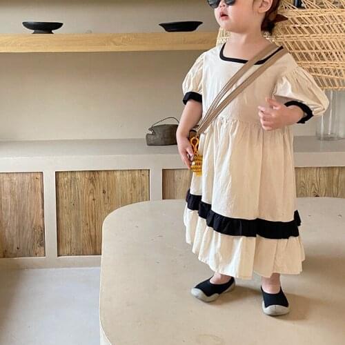 Girls Clothes Sweet Round Collar Childrens Casual Dress Fashion Tutu Dresses Loose Cosy Baby Girls Summer Kids Clothing 2-7Y