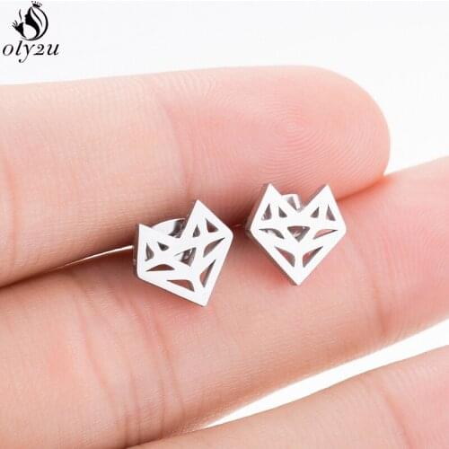 Oly2u Stainless Steel Animal Earrings Cute Fox Stud Earrings for Women Girls Kids Cartoon Ear Earrings Piercing Pendients Party