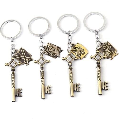 Wholesale Japanese Anime Attack on Titan Keychains Accessories Wings of Freedom Four Corps Alloy Key Chain for Men Cosplay