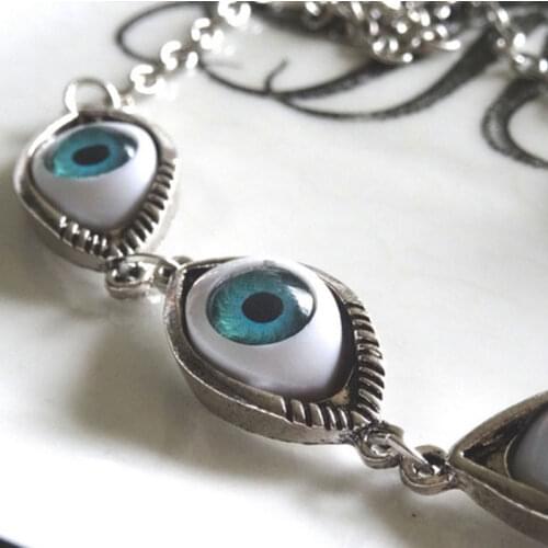 Eyeball Necklace Alien Eye Halloween Collar Antique Blue Human Eye
