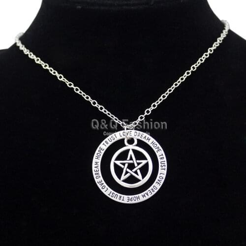 Silver Plated Pentagram Pentacle Star Devils Trap Supernatural Hoop Necklace Wicca