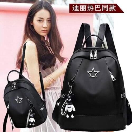 Casual Travel Bag with Bear Pendant New Women Oxford Waterproof Backpack Black Color School Bag Large Capacity