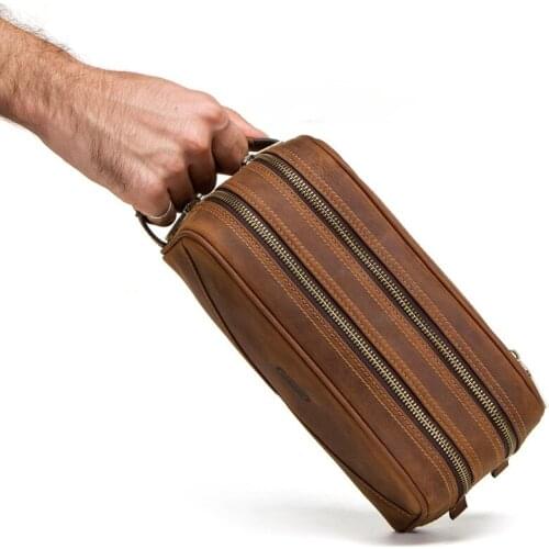 Casual leather clutch retro crazy horse cowhide multifunctional toiletry bag