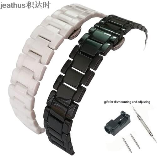 Jeathus watchband for huawei/B2 B3 sports bracelet strap 15 16 mm tank style ceramic watch black and white ceramic watch band