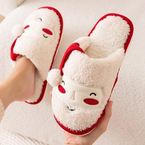 Christmas Plush Home Slippers Womens Cartoon Winter Warm Slippers Indoor Santa Claus Home Footwear Men Women Christmas Gift