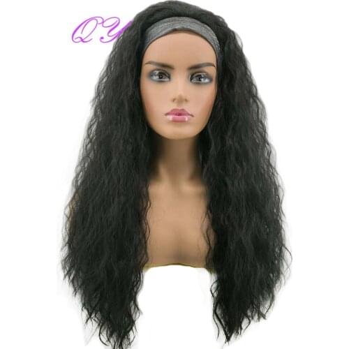 QY Hair Long Natural Curly Wave Headband Wig Synthetic Wigs for Women Grey Wrap Daily Wig