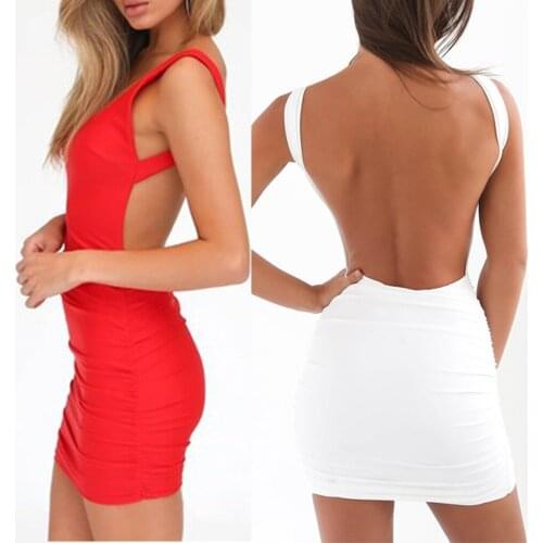 Sexy Women Open Back Ruched Bodycon Midi Dress Sleeveless Clubwear