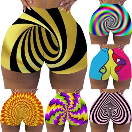 Fashion Womens High Waist Running Shorts Summer Gym Seamless Female Shorts Slim Tights Panties Revolving Print Home Sports Wear