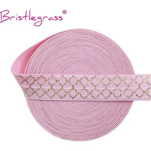 BRISTLEGRASS 2 5 Yard 5/8" 15mm Gold Grid Foil Print Foldover Elastic FOE Spandex Satin Band Tape Headband Dress DIY Sewing Trim