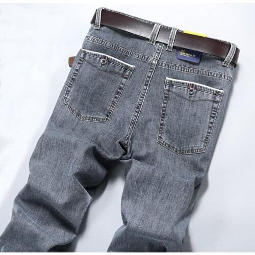 Thin section pantaloni uomo estivi 2021，Solid color classic business straight slim-fit denim pants，gray men trouses，jeans men