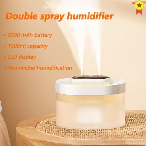 1000ml Large Capacity Air Humidifier Dual Spray 2000mAh USB Rechargeable Wireless Ultrasonic Aroma Diffuser Color Light Fogger