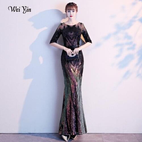 Wei yin AE0270 Formal Evening Dresses 2021 New Stryle Mermaid O Neck Half Sleeve Sequined Long Party Gowns Robe Soiree