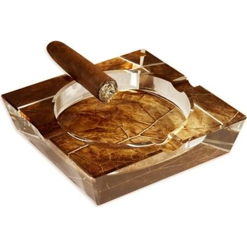 High-end 4 Holders Glass Cigar Ashtray Home Decorative Smoking Ash Tray Tobacco Leaf Glass Ashtray for Men Designer Ashtray