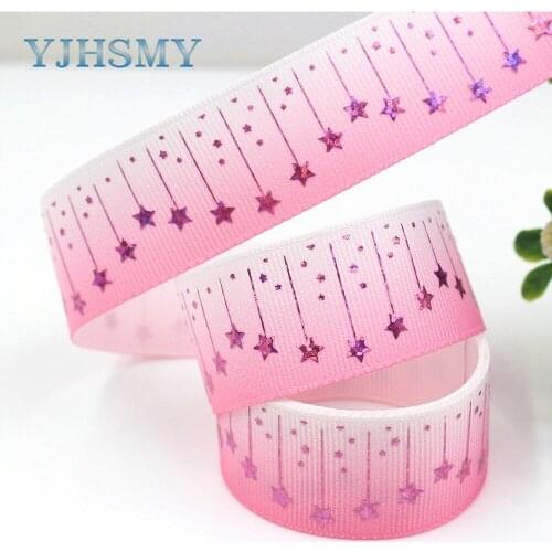 YJHSMY G-18609-408,25 mm 10 yards laser Silver Colored pentagonal stars Printed grosgrain ribbon DIY headdress wedding gift wrap