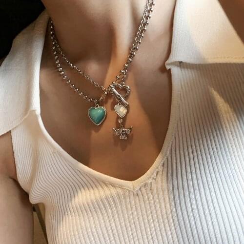 Cupid Angel Love OT buckle blue ocean ball necklace female heart-shaped pendant collarbone chain