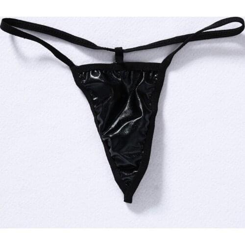 Womens Sexy Neck Faux Leather Dress+ T-back Minidress Lingerie Set