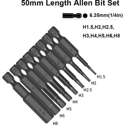 1Pc Hex Head Allen Wrench Drill Bit 50mm Long Metric Hex Bit Set S2 Magnetic Tip Electric Hex Key Allen Screwdriver Bit
