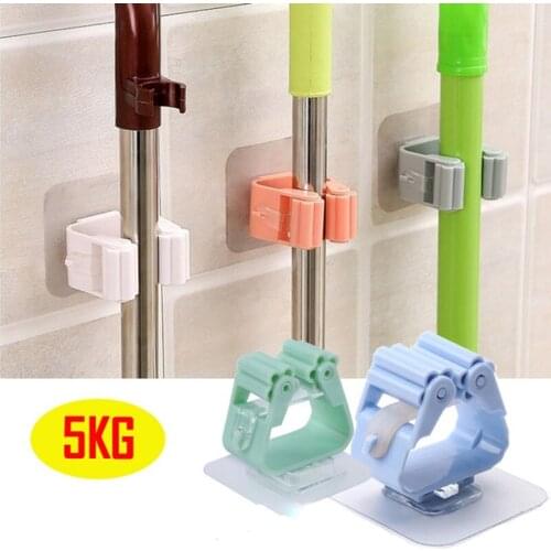 1Pcs Mop Holder Wall Mounted Bathroom Broom Clip Brush Hanger Storage Rack for Kitchen Bathroom Suction Rack Shelves