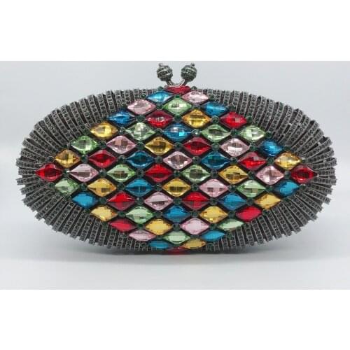 22x12CM New Product Diamond-studded Dinner Bag Colorful Banquet Clutch Bag Metal Hard Box Crystals Women a6843