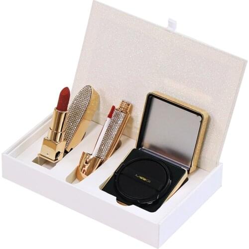 3pcs/set New arrivals MYG makeup set holiday gift imbue diamond red lipstick lip gloss silk white air cushion BB cream