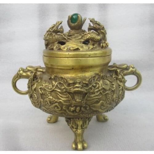 4.72 inch / Chinese manual sculpture copper play pearl censer, Kowloon