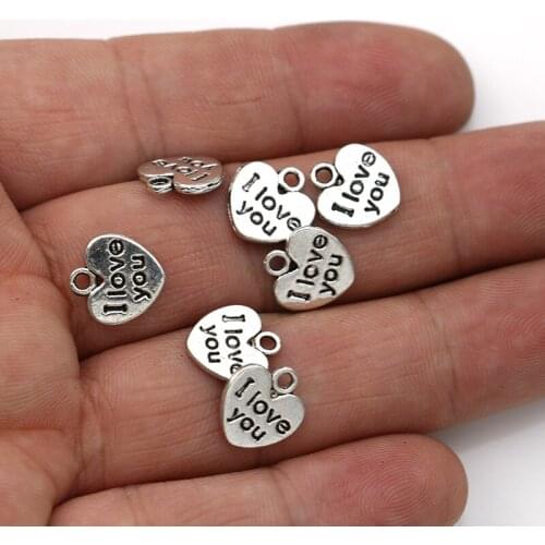 50PCS Antique Silver Plated I Love you Heart Charms Pendants for Jewelry Making DIY Handmade Accessories