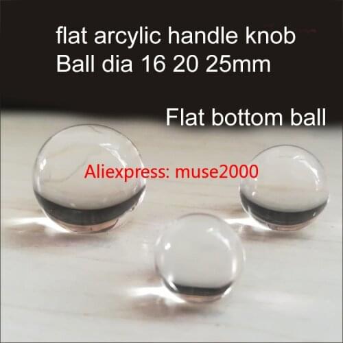 16 20 25mm dia arcylic door handle smooth ball flat bottom show exhibition glue use cabinet cupboard jewel plastic clear Drawer