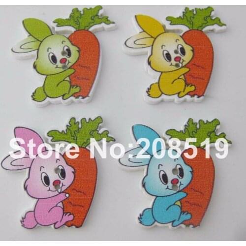 WBNWOW Wood animal buttons for children 100pcs Rabbit with Carrot charm button sewing DIY