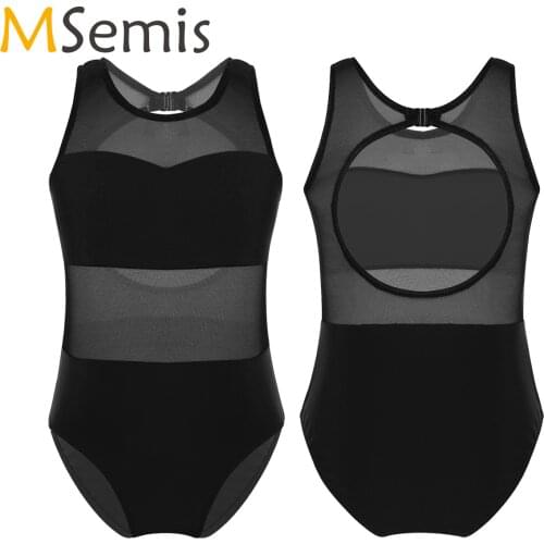 Teens Girls Mesh Splice Lace Cut Hole Back Retro Dancewear Turnpakje Bailarina Ballet Gymnastics Leotard Professional Costumes