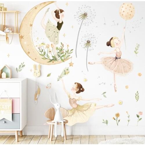 Eco-friends Dancing girl Wall Sticker for Bedroom Girls Baby rooms Decor Removable PVC Stickers Home Decorative Wall Decals DIY