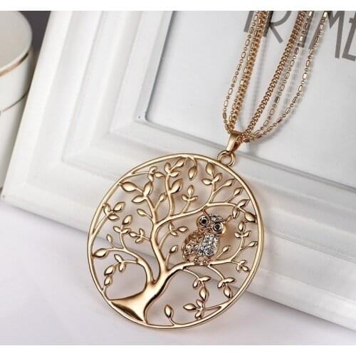 Exquisite Fashion Personality Owl Womans Pendant Necklace Creative Tree of Life Hollow Necklace Jewelry Accessories
