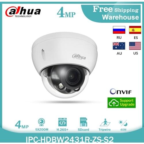 Dahua 4MP IP Camera IPC-HDBW2431R-ZS-S2 5X Zoom H265+ POE SD Card Mini Outdoor CCTV Starlight Security Video Dome Camera