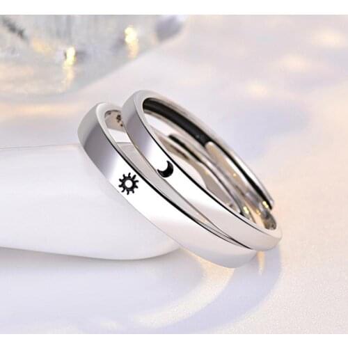 1pcs New Silver Color Ring Moon Sun Simple Adjustable Couple Rings For Girls Boys Best Friend Fashion Jewelry