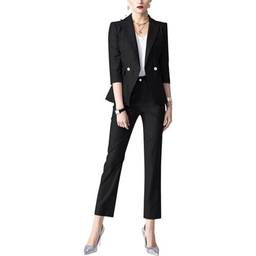 Two Piece Sets Women Double Breasted Blazer and Pants Suits Womens Office Lady 2pcs Set Business Attire Wear Outfits Plus Size
