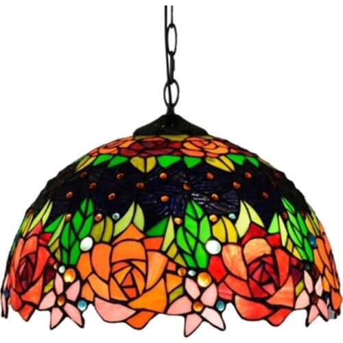 Rose stained glass kitchen pendant lamp italian tiffany drop light bohemian multi color hanging light fixture E27/E26 1 light