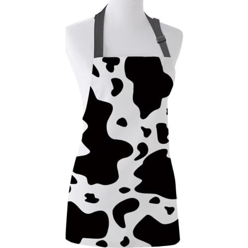 Black And White Graffiti Cow Spot Printed Kitchen Aprons Durable Cleaning Tool Female Couples Housewife Cooking Baking Bib