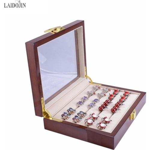 LAIDOJIN 12pairs Capacity Glass Cufflinks Box for Men High Quality Painted Wooden Collection Display Storage Rings Jewelry Box