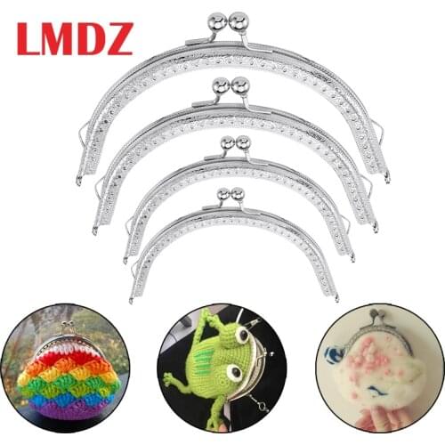 LMDZ 1Pcs Silver Retro Metal Flower Purse Coin Bag DIY Craft Frame Kiss Clasp Lock Metal Tone Purse Frame Curved Design 4 Sizes