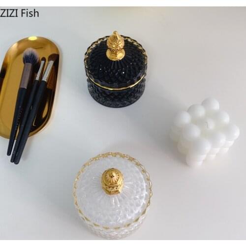 Cute Small Jar Glass Jars and Lids Gilded Relief Cover Decorative Storage Tank Dressing Table Cosmetic Jewelry Box Aroma Can