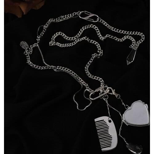 Minar Minimalist Silver Color Metallic Love Heart Belly Chains for Women Chunky Cuban Chain Paperclip Comb Long Chains Gifts