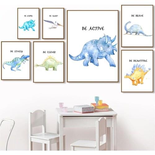 Triceratops Tyrannosaurus Cartoon Dinosaur Wall Art Canvas Painting Nordic Poster And Prints Wall Pictures Kids Boy Room Decor