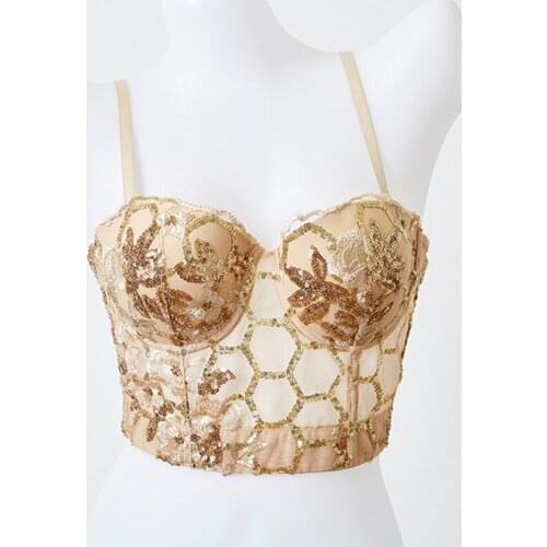 2021 New Sequined Full Cup Bra Mesh Camisole Push Up Brassiere Underwear Lingerie Cropped Top Sexy Tank Tops For Women Y1423