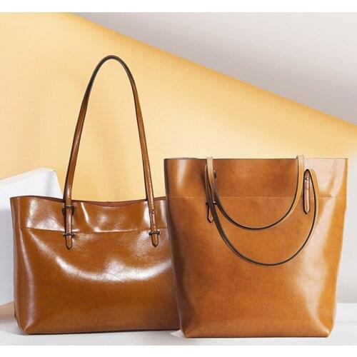 New Fashion Women bag Oil Wax Genuine Leather Handbag Autumn Winter Large Cow Leather Womens Messenger Shoulder bags Tote 2020