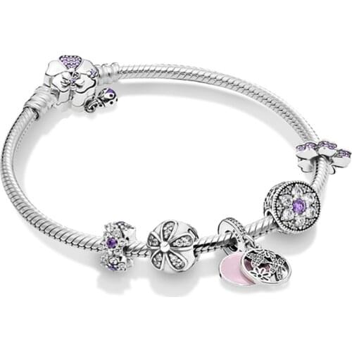 NEW 100% 925 Sterling Silver Daisy Flowers Fresh Charm Natural Bracelet Set Elegant Retro Charming Gift Women Original Jewelry